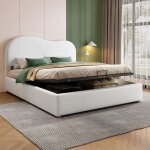 Lit rembourr hydraulique 140x200 cm en cadre mtallique - blanc