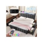 Lit rembourr (matelas non inclus) 180x200 cm - chargement usb et clairage led et 4 tiroirs - sommier ...