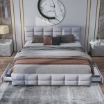 Lit rembourré en tissu velours 180 x 200 cm avec 4 tiroirs sommier à lattes et dossier gris (sans matelas) ... Lit rembourré en tissu velours 180 x 200 cm avec 4 tiroirs sommier à lattes et dossier gris (sans matelas) ...