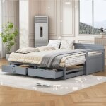 Lit de repos multifonctionnel en pin - gris - okwish - 2 en 1 lit simple / double - avec tiroirs