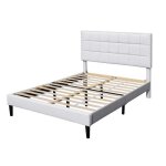 Lit riley pour matelas 140x200 - sommier tte de lit capitonne - blanc Lit riley pour matelas 140x200 - sommier tte de lit capitonne - blanc