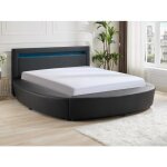 Lit rond 180 x 200 cm - avec leds - simili - noir + matelas - abulis iii