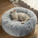 Lit rond en peluche pour animal domestique - flayor - convient pour chiots et chatons - gris