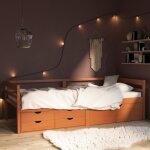 Lit simple 1 place 90 x 200 cm cadre de lit avec rangement bois en pin massif avec sommier sans matelas ...