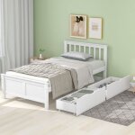 Lit simple en bois 90 x 200 cm pour jeune et adulte avec tiroirs structure en pin blanc