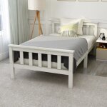Lit simple en bois blanc - jaerliub - 90x200 cm - sommier à lattes - design peu encombrant et élégant ... Lit simple en bois blanc - jaerliub - 90x200 cm - sommier à lattes - design peu encombrant et élégant ...
