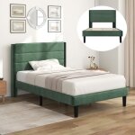 Lit 90 x 200 en tissu velours vert foncé lit simple avec sommier à lattes et tête de lit design moderne ... Lit 90 x 200 en tissu velours vert foncé lit simple avec sommier à lattes et tête de lit design moderne ...