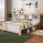 Lit simple 90 x 200 cm en bois massif avec espace de rangement lit enfant avec sommier � lattes et t�te ...