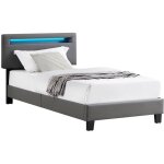 Lit led simple 90x190 cm avec sommier t�te de lit r�glable en hauteur en synth�tique gris evan