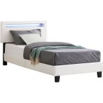 Lit led simple 90x190 cm avec sommier t�te de lit r�glable en hauteur en synth�tique blanc evan