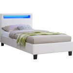 Lit led simple 90x190 cm avec sommier t�te de lit confortable lit 1 place rev�tement synth�tique blanc ...