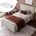 Lit simple rembourr 90x200cm avec sommier  lattes et tte de lit rglable lit adulte pour chambre  ...