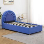 Lit simple avec t�te de lit en arche et sommier relevable bedbow simili bleu