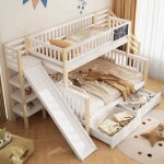 Lit superpos 140 + 90200cm - okwish - avec planche graffiti escalier et placards toboggan 2 tiroirs ...