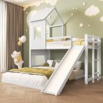 Okwish lit superpos enfant cabane 90x200 + 140x200 cm - 2 / 3 palces - toboggan & chelle - 2 sommiers ...