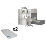 Lits superposs dangle 2 x 90 x 190 cm - avec bureau - gris blanc et noir + matelas - samuel