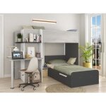 Lits superposs dangle 2 x 90 x 190 cm - avec bureau - gris blanc et noir - samuel