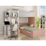 Lits superpos�s dangle 2 x 90 x 190 cm - avec bureau - gris blanc et rose + matelas - samuel