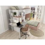 Lits superposs dangle 2 x 90 x 190 cm - avec bureau - gris blanc et rose - samuel