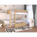 Lits superposs 2 x 90 x 190 cm avec bureau et rangements - coloris : naturel et blanc - lomiden