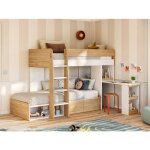 Lits superpos�s 2 x 90 x 190 cm avec bureau et rangements - coloris : naturel et blanc + matelas - lomiden ...