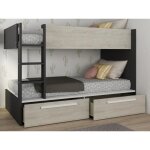 Lits superpos�s 2 x 90 x 200 cm - 2 tiroirs - anthracite naturel et blanc - tinoli