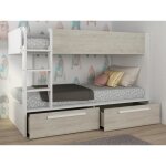 Lits superpos�s 2 x 90 x 200 cm - 2 tiroirs - blanc et naturel - tinoli