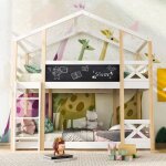 Lits superposs 2x90x200cm avec chelle lit mezzanine pour enfant 2x sommiers  lattes naturel et blanc ...
