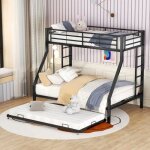 Lit superposé 3 couchages en métal noir - 1 lit 2 places 140x200cm 1 lit enfant 90x200cm avec 1 lit gigogne ... Lit superposé 3 couchages en métal noir - 1 lit 2 places 140x200cm 1 lit enfant 90x200cm avec 1 lit gigogne ...