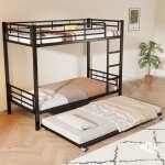 Lit superpos 3 places - noir - 90x200 cm - lit gigogne - barrires de scurit - chelle incluse