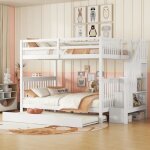 Lit superpos - non spcifi - 3 places - 140x200 cm - bois de pin et mdf - avec tiroirs de rangement ...