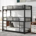 Lit superpos� 3 places en m�tal 90x200cm avec sommier � lattes et �chelle et barri�re de protection certifi� ...