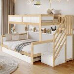 Okwish lit superpos� 90 - 120�200cm - lit enfant avec lit gigogne armoire escalier de rangement et sommier ...