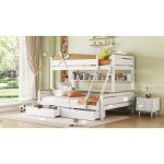 Lit superpos 90 x 200 cm & 140 x 200 cm avec chelle incline  quatre niveaux et tiroirs pin + mdf ...