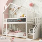 Lit superpos 90x200 cm en bois avec garde - corpslit mezzanine escalier avec rangement et lit cabane ...