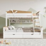 Lit superpos enfant - 90x200cm / 140x200cm - rail de scurit - rampe - tiroir - blanc