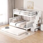 Lit superpos� 90x200cm + 140x200cm lit gigogne 90x198cm escalier de rangement cadre en pin blanc