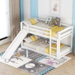 Lit superpos� 90x200cm avec barri�res anti - chutes �chelle et toboggan cadre en pin blanc