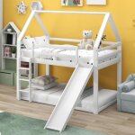 Lit superpos� 90x200cm - modernluxe - blanc - toboggan pour enfants - bois massif - 2 places