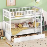 Okwish lit superpos enfant 90x200cm lit convertibles 2 place avec 2 tiroirs et 2 sommier  lattes - ...