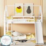 Lit superposé blanc 140x200 lit enfant pour la maison design clôture avec toboggan et échelle pin massif ... Lit superposé blanc 140x200 lit enfant pour la maison design clôture avec toboggan et échelle pin massif ...