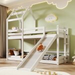 Lit superpos - blanc - 90x200cm - bois massif - avec toboggan et chelle - 2 places