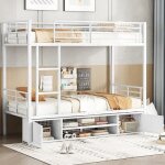 Lit superpos - blanc - 90x200cm - mtal - armoire  chaussures - 2 places