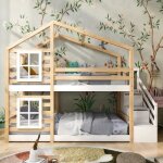 Lit superpose cabane 90x200 cm avec tiroir et protection antichute lit mezzanine enfant avec escalier ...