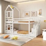 Lit superpos enfant - 2 places - bois de pin massif - avec chelle et tiroir - certifi en747 - blanc ...