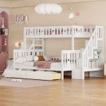 Okwish lit superpos� 90�200 / 140�200 cm lit enfant avec toboggan 2 tiroirs de rangement et 2 sommiers ...