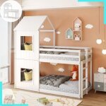 Lit superpos� enfant 90x200 cm avec echelle et toit lit mezzanine cabane avec barri�res de s�curit� bois ...