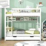 Lit superpos enfant 90x200 cm lit simple avec chelle  3 voies grille antichute tiroirs mdf structure ...