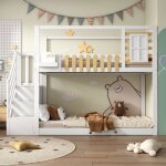 Lit superpos enfant 90x200cm lit cabane en bois avec escaliers de rangement fentre clture etagre ...