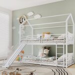 Lit superpos enfant - blanc - 90 x 200 cm - mtal - toboggan - chelle - balustrade